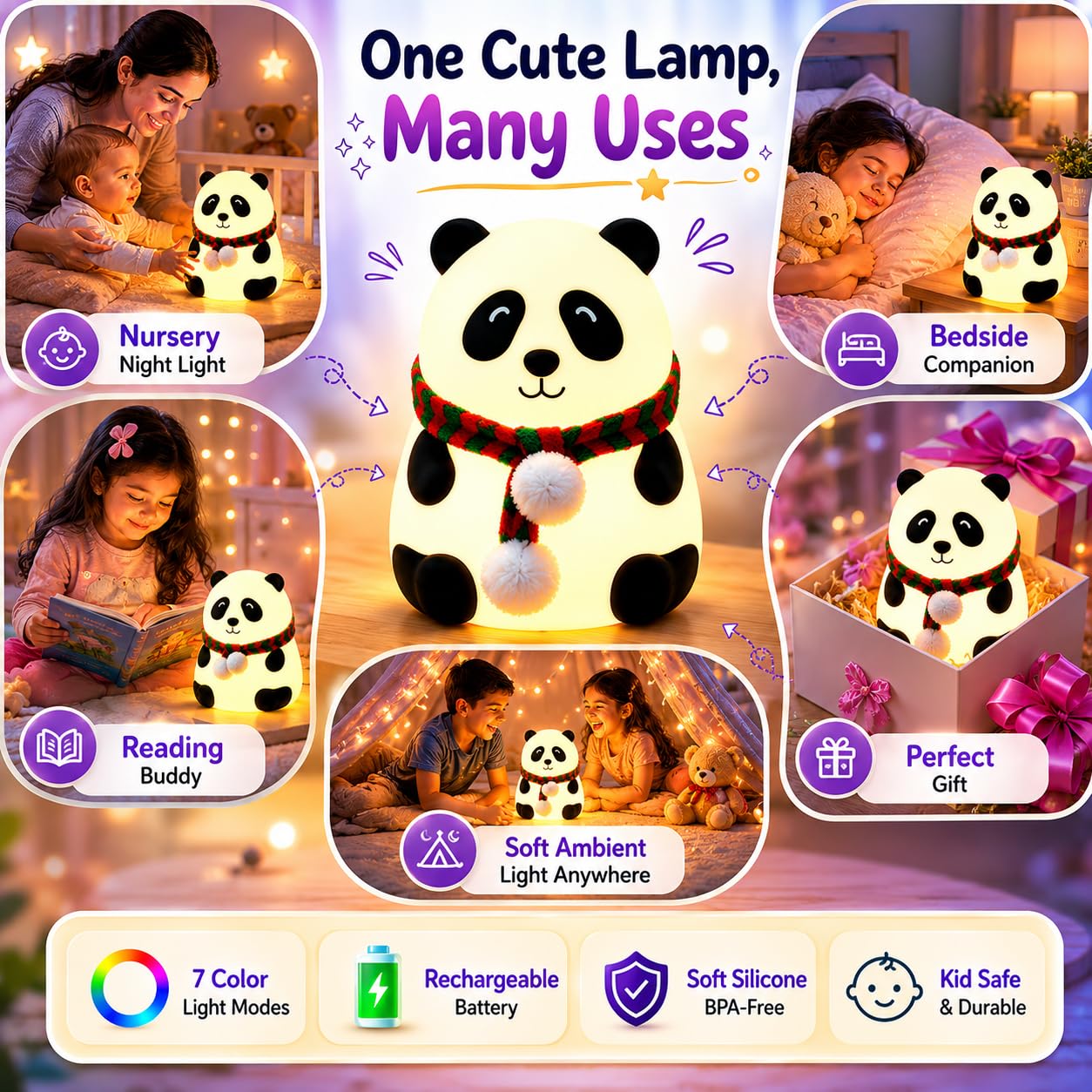 Rechargeable Silicone Panda Night Light